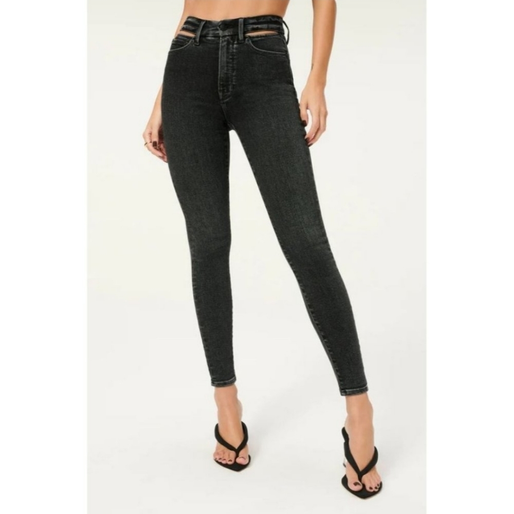 Good American Jeans womens 2/26 Black Good Waist Slit waistband skinny jeans - Picture 9 of 10